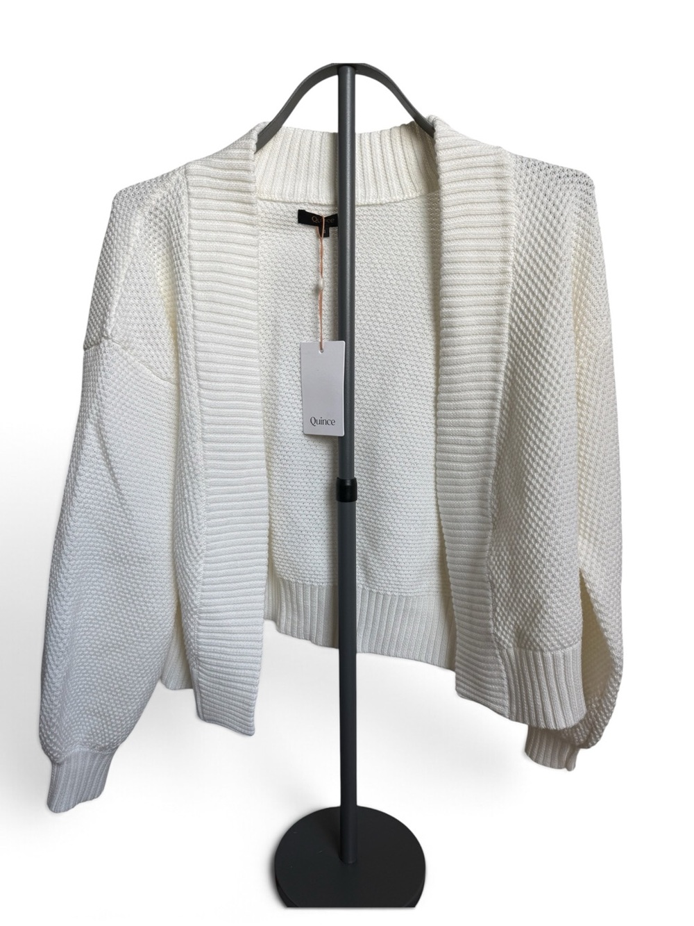 Quince Women's Cream Open-Front Waffle Knit Cardigan Sweater